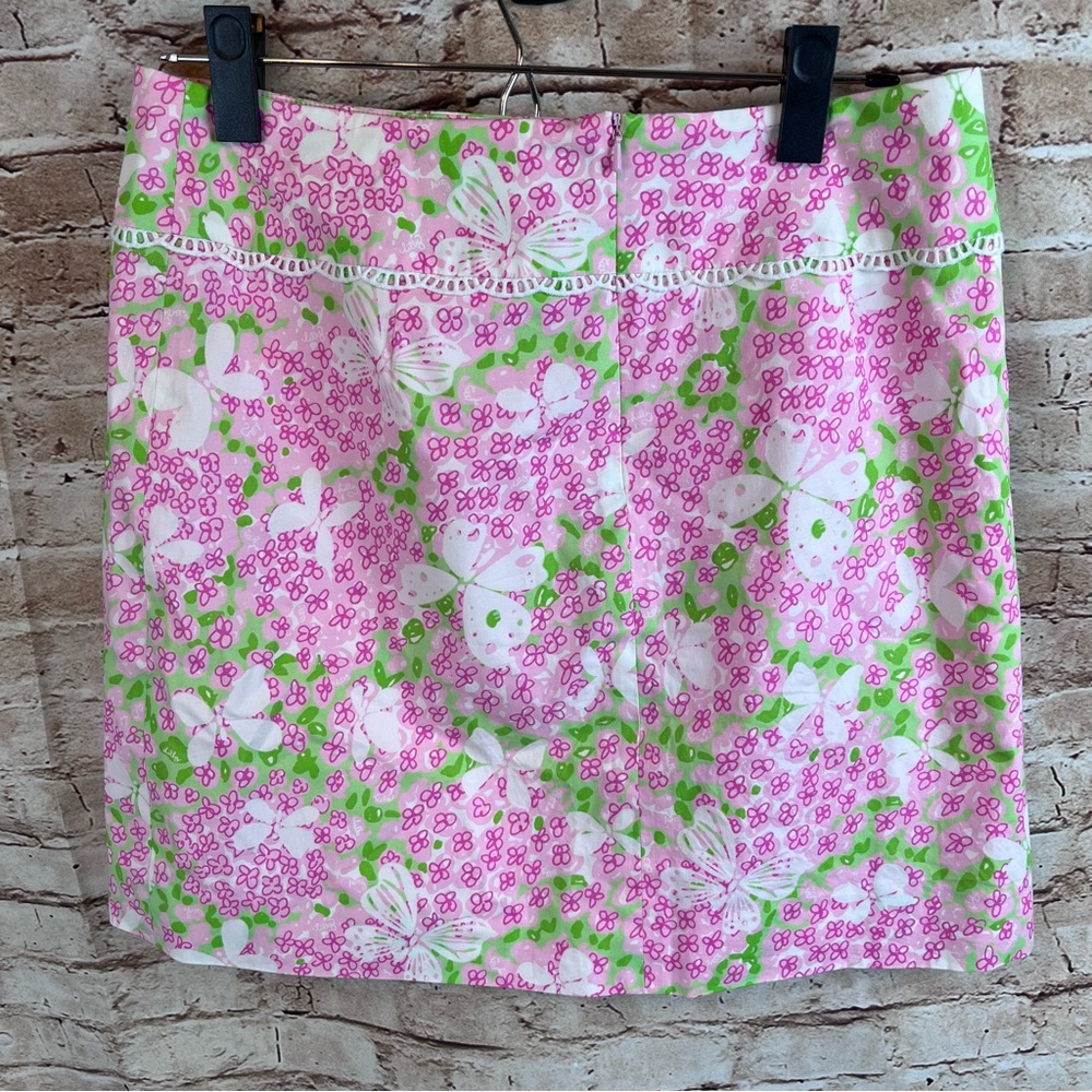 Lilly Pulitzer Sidra Skirt Palm Green Pink Gossip Butterfly Print Size 4 - Picture 3 of 5